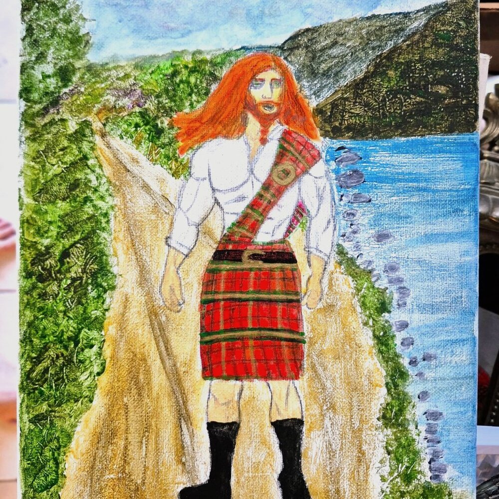 Scottish Man in a Kilt Painting 9"x11"